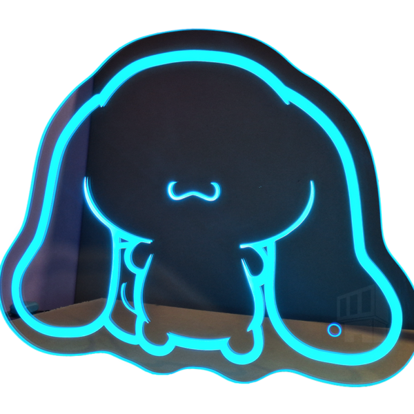 Espejo de Cinnamoroll con luz LED RGB en color azul, sensor touch y control por app, ideal para decorar recámaras.